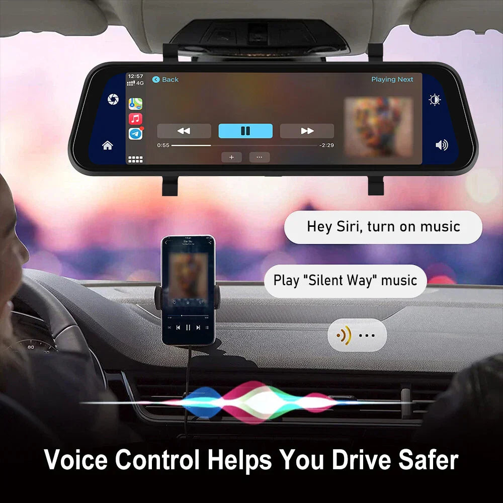 Luvikno | Bakhjulsspeil Dash Cam 4K Front & Bak | CarPlay & Smart Kjøreassistent