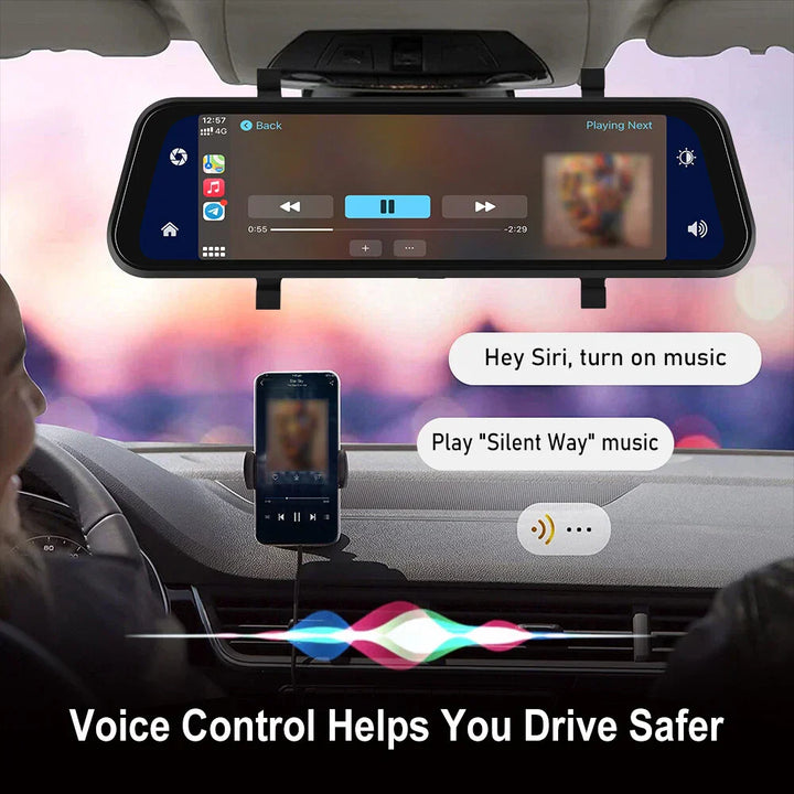 Luvikno | Bakhjulsspeil Dash Cam 4K Front & Bak | CarPlay & Smart Kjøreassistent