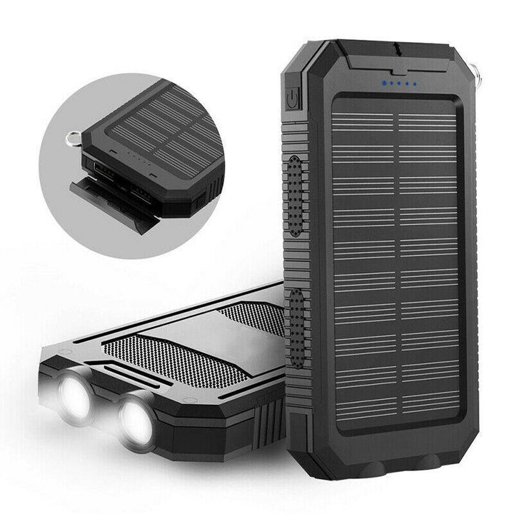 Luvikno | 20 000mAh Vanntett Solcellepowerbank med Dual USB-porter og LED-lommelykt - Beste bærbare lader for utendørs bruk
