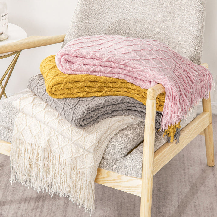 Boho Strikket Teppe Kast Frynse Rutete Reise Teppe Store Tepper For Sofa Seng Luvikno
