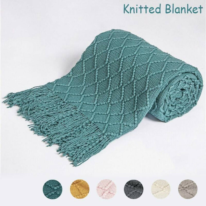 Boho Strikket Teppe Kast Frynse Rutete Reise Teppe Store Tepper For Sofa Seng Luvikno