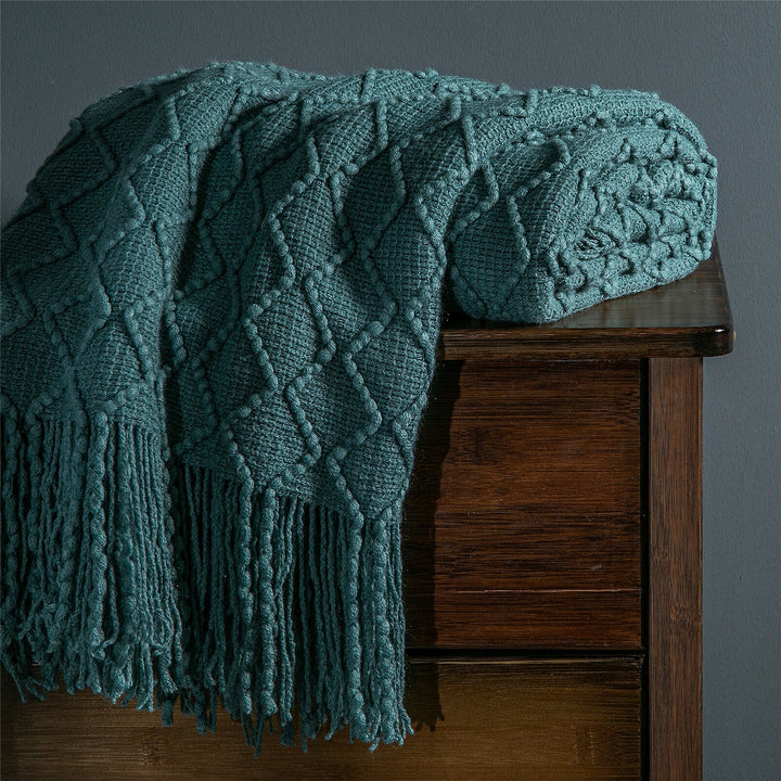 Boho Strikket Teppe Kast Frynse Rutete Reise Teppe Store Tepper For Sofa Seng Luvikno