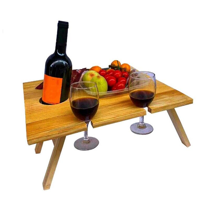 Luvikno | Bærbar Vintabell Vinlora FoldWood | Sammenleggbar & Mobil | Laget av Tre | Med Flaske- og Glassholder | For Piknik, Hage & Camping