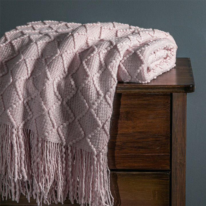 Boho Strikket Teppe Kast Frynse Rutete Reise Teppe Store Tepper For Sofa Seng Luvikno