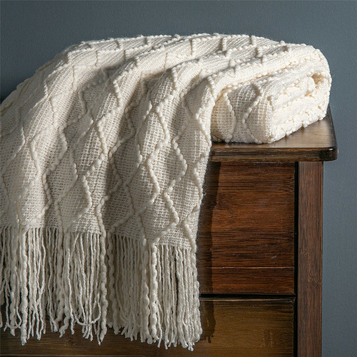 Boho Strikket Teppe Kast Frynse Rutete Reise Teppe Store Tepper For Sofa Seng Luvikno