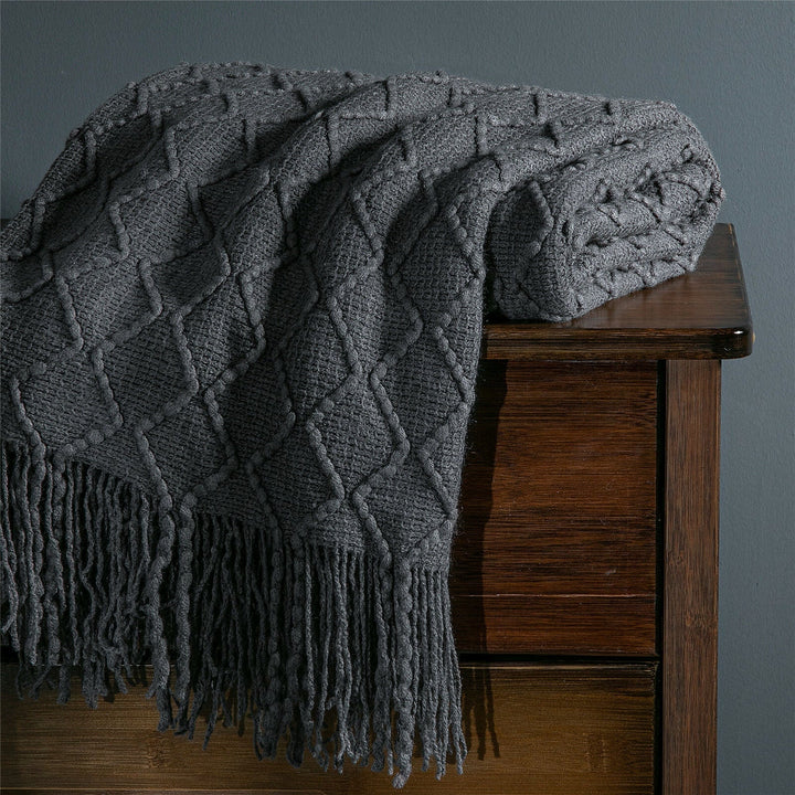 Boho Strikket Teppe Kast Frynse Rutete Reise Teppe Store Tepper For Sofa Seng Luvikno