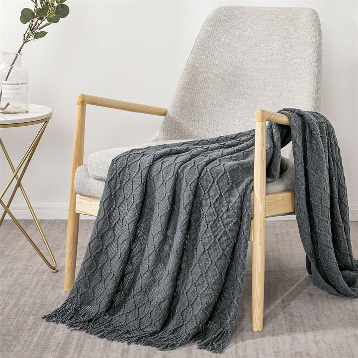 Boho Strikket Teppe Kast Frynse Rutete Reise Teppe Store Tepper For Sofa Seng Luvikno
