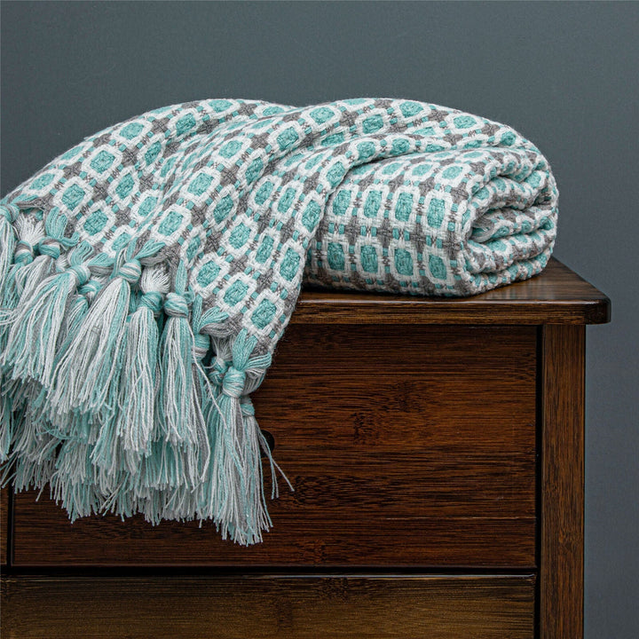 Boho Strikket Teppe Kast Frynse Rutete Reise Teppe Store Tepper For Sofa Seng Luvikno