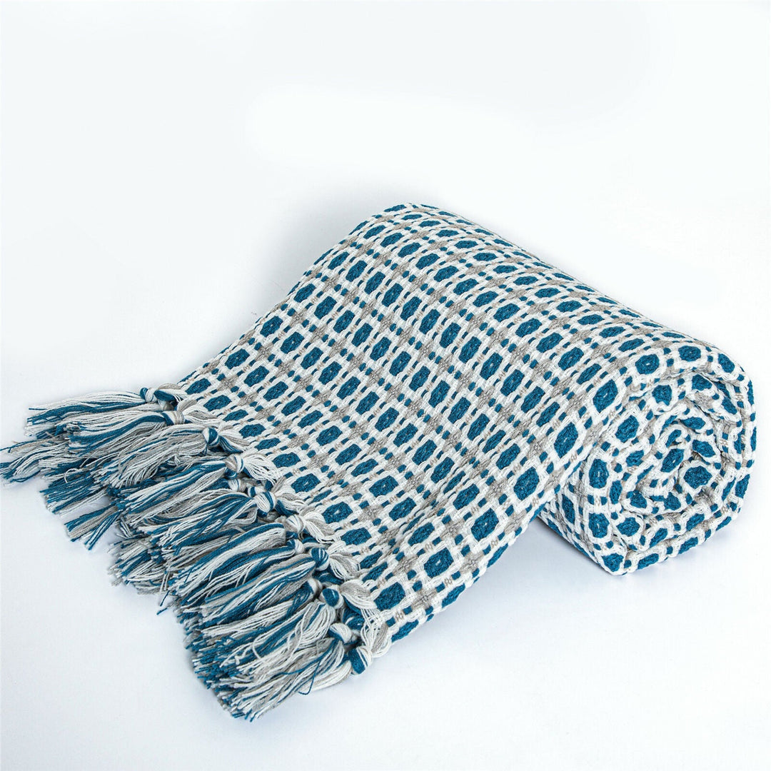 Boho Strikket Teppe Kast Frynse Rutete Reise Teppe Store Tepper For Sofa Seng Luvikno
