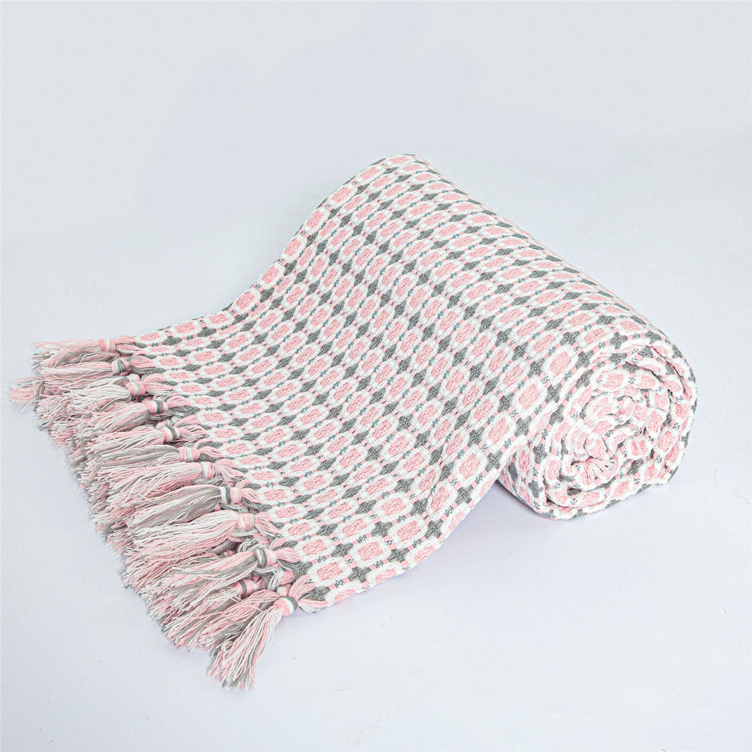 Boho Strikket Teppe Kast Frynse Rutete Reise Teppe Store Tepper For Sofa Seng Luvikno