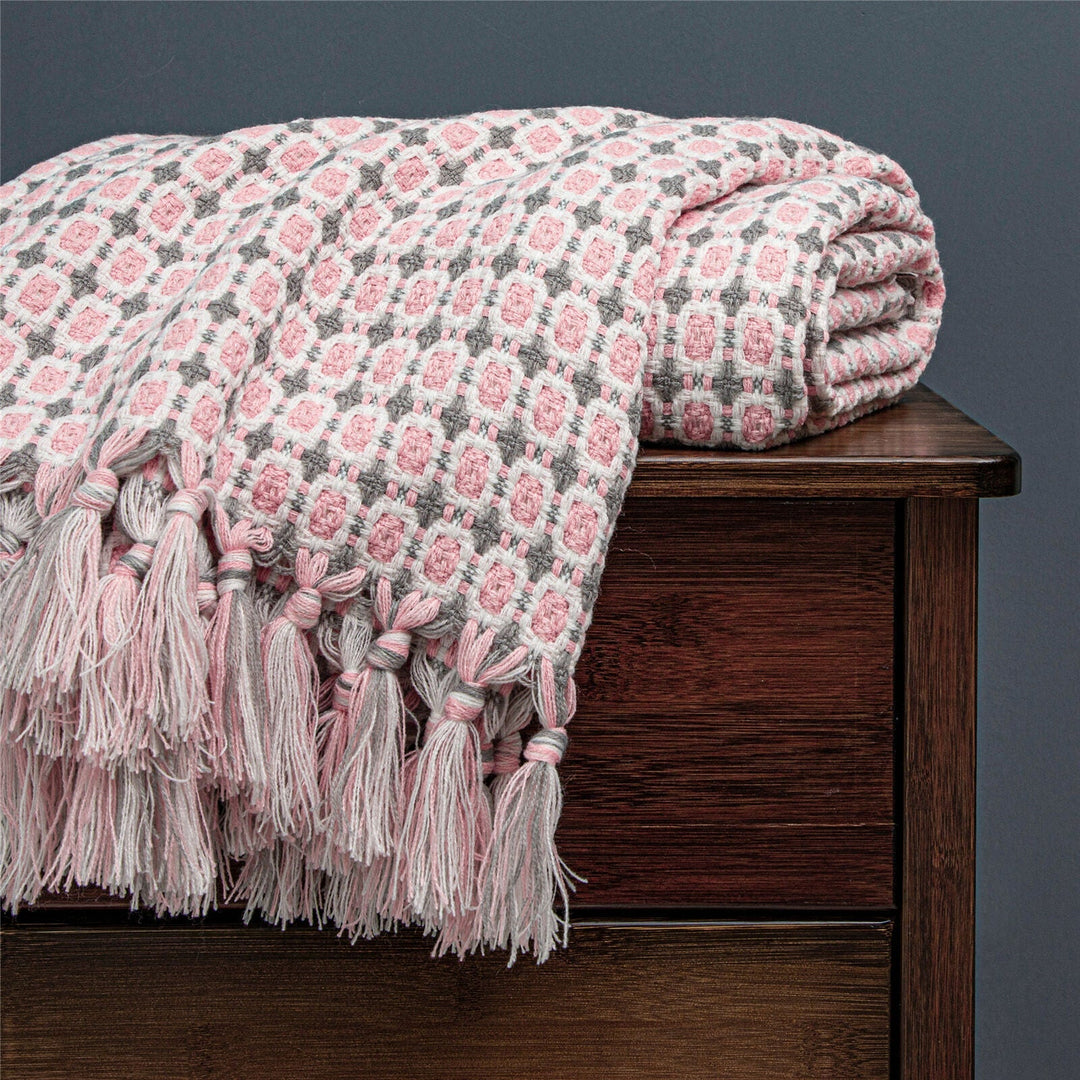 Boho Strikket Teppe Kast Frynse Rutete Reise Teppe Store Tepper For Sofa Seng Luvikno