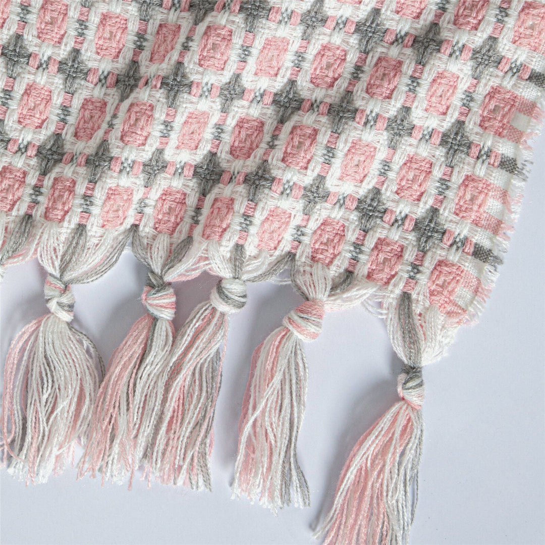 Boho Strikket Teppe Kast Frynse Rutete Reise Teppe Store Tepper For Sofa Seng Luvikno