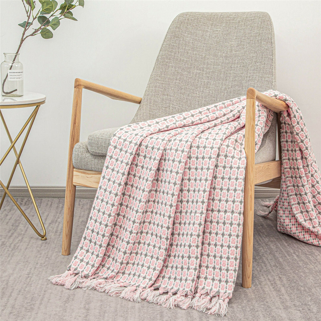 Boho Strikket Teppe Kast Frynse Rutete Reise Teppe Store Tepper For Sofa Seng Luvikno
