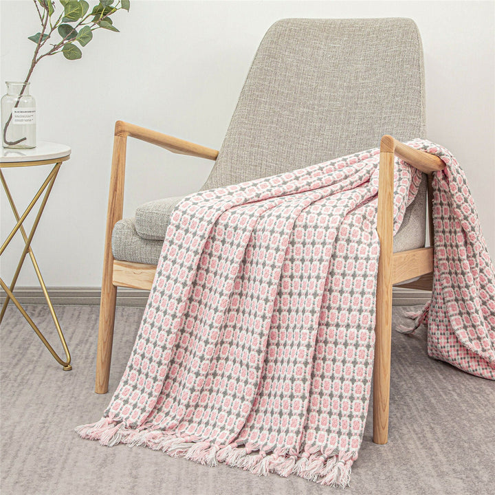 Boho Strikket Teppe Kast Frynse Rutete Reise Teppe Store Tepper For Sofa Seng Luvikno