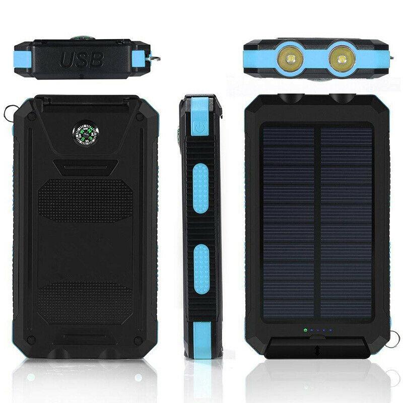 Luvikno | 20 000mAh Vanntett Solcellepowerbank med Dual USB-porter og LED-lommelykt - Beste bærbare lader for utendørs bruk