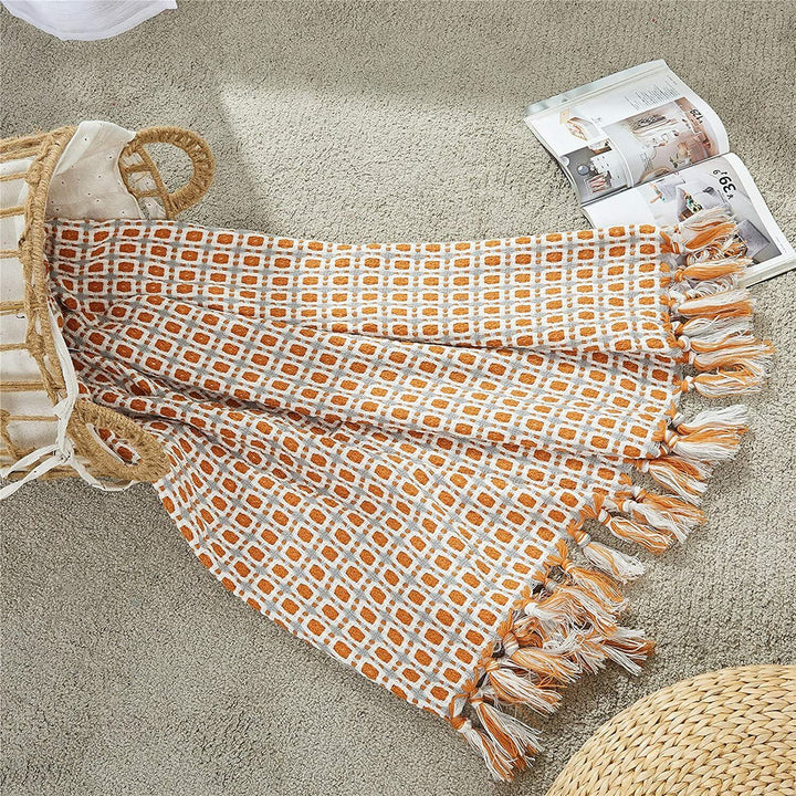 Boho Strikket Teppe Kast Frynse Rutete Reise Teppe Store Tepper For Sofa Seng Luvikno