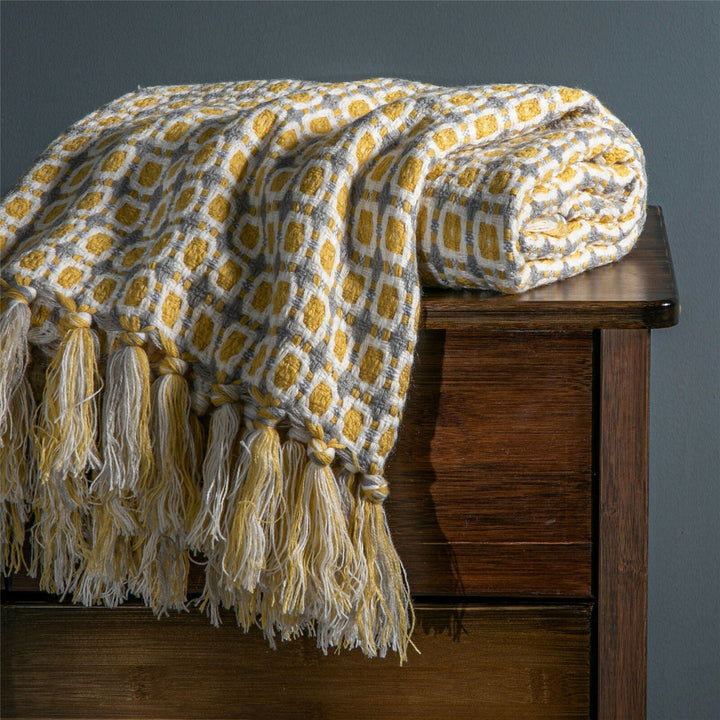 Boho Strikket Teppe Kast Frynse Rutete Reise Teppe Store Tepper For Sofa Seng Luvikno