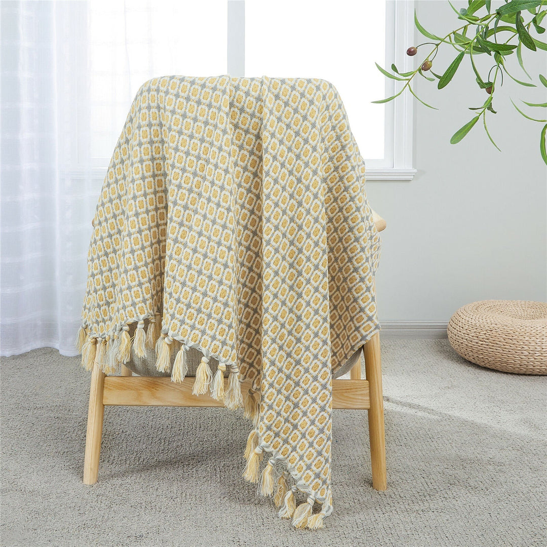 Boho Strikket Teppe Kast Frynse Rutete Reise Teppe Store Tepper For Sofa Seng Luvikno