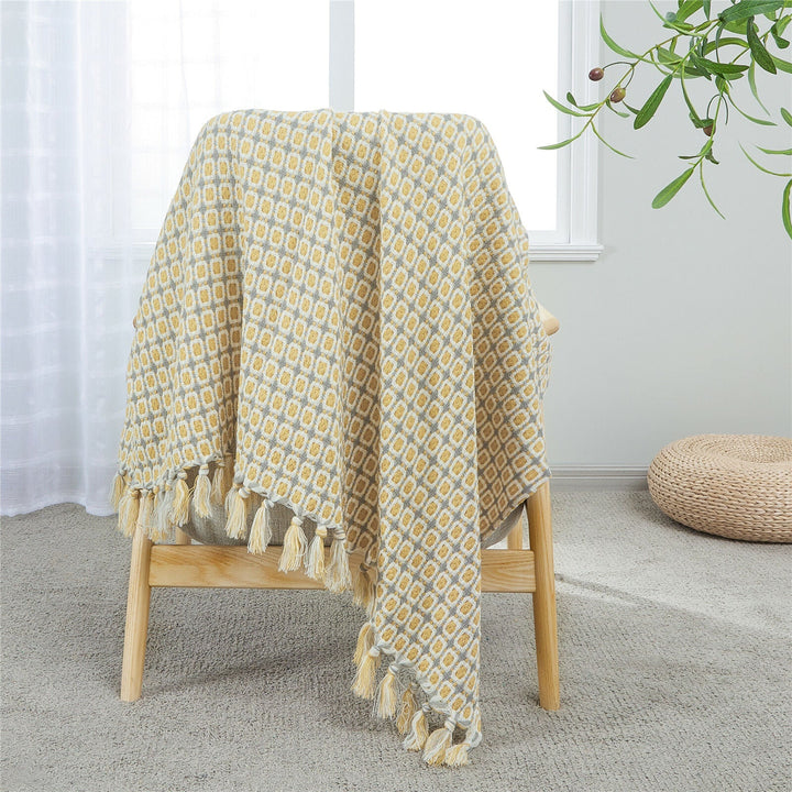 Boho Strikket Teppe Kast Frynse Rutete Reise Teppe Store Tepper For Sofa Seng Luvikno