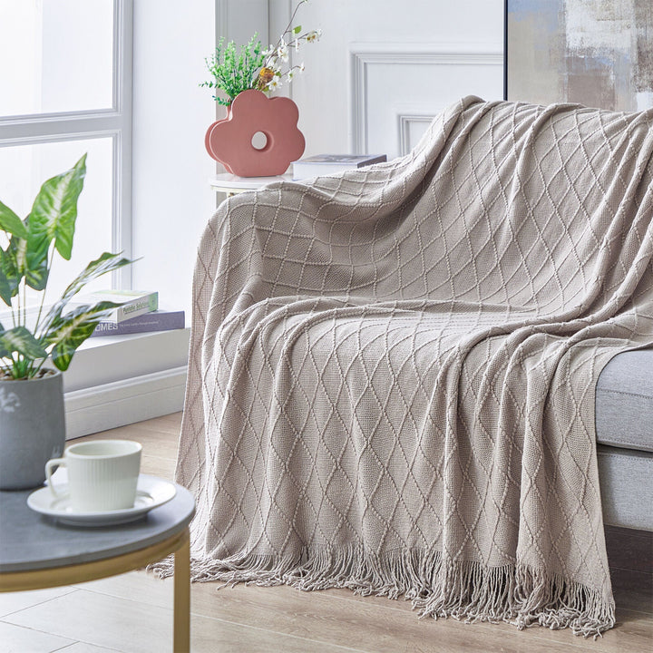 Boho Strikket Teppe Kast Frynse Rutete Reise Teppe Store Tepper For Sofa Seng Luvikno