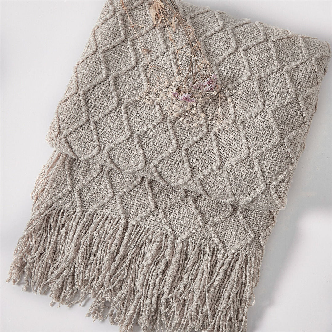 Boho Strikket Teppe Kast Frynse Rutete Reise Teppe Store Tepper For Sofa Seng Luvikno