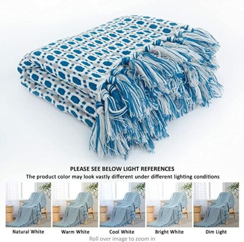 Boho Strikket Teppe Kast Frynse Rutete Reise Teppe Store Tepper For Sofa Seng Luvikno