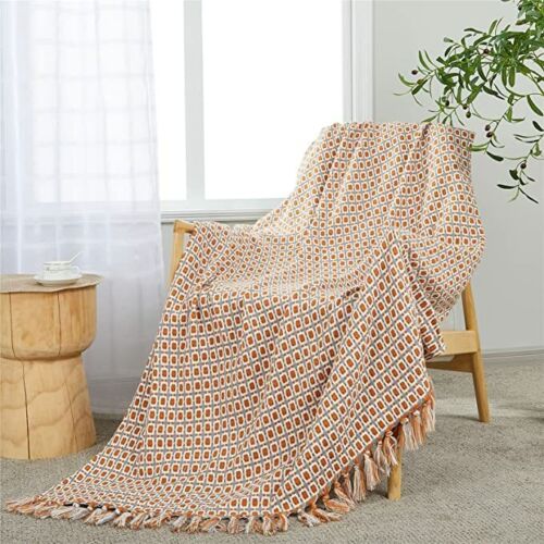 Boho Strikket Teppe Kast Frynse Rutete Reise Teppe Store Tepper For Sofa Seng Luvikno