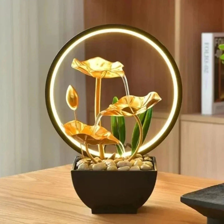 TranquiliGlow - Belyst Lotus Vannfontene Borddekorasjon Luvikno