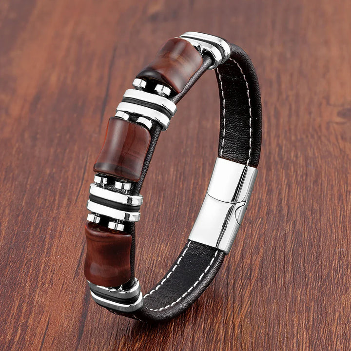 Armbånd Skinn Gull | Tiger Eye Perle Herrers Smykker Luvikno