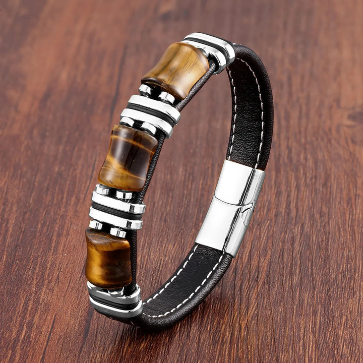 Armbånd Skinn Gull | Tiger Eye Perle Herrers Smykker Luvikno