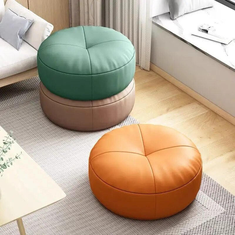 Zen Pute – Rund Japansk Sittepute laget av Nappa Skinn i Tatami Stil | Luvikno