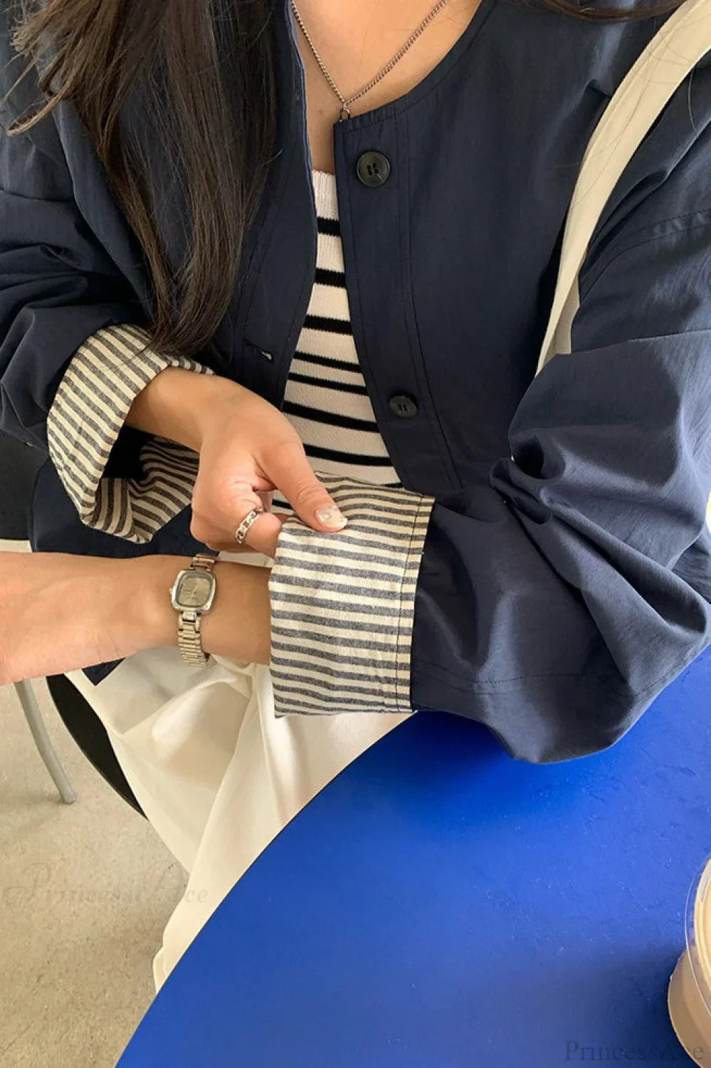 Luvik | Raidallinen Hihapatchwork Vapaa-ajan Takki