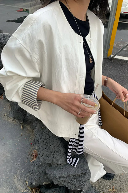 Luvik | Raidallinen Hihapatchwork Vapaa-ajan Takki