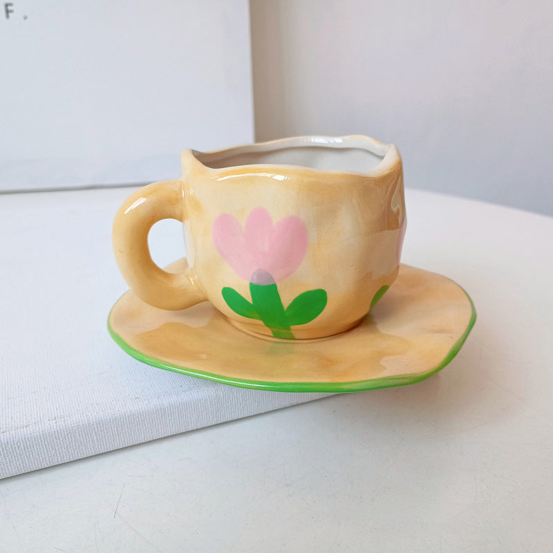 Håndmalt kreativ kaffekopp, keramisk tekopp og fatsett | Luvikno