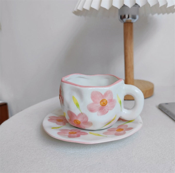 Håndmalt kreativ kaffekopp, keramisk tekopp og fatsett | Luvikno