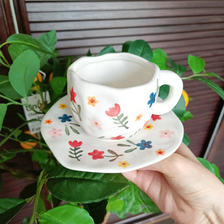 Håndmalt kreativ kaffekopp, keramisk tekopp og fatsett | Luvikno