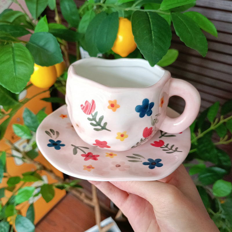 Håndmalt kreativ kaffekopp, keramisk tekopp og fatsett | Luvikno