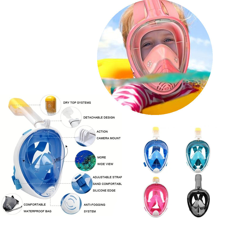 Snorkelmaske for barn og voksne med snorkel og 180-graders synlighet | Luvikno