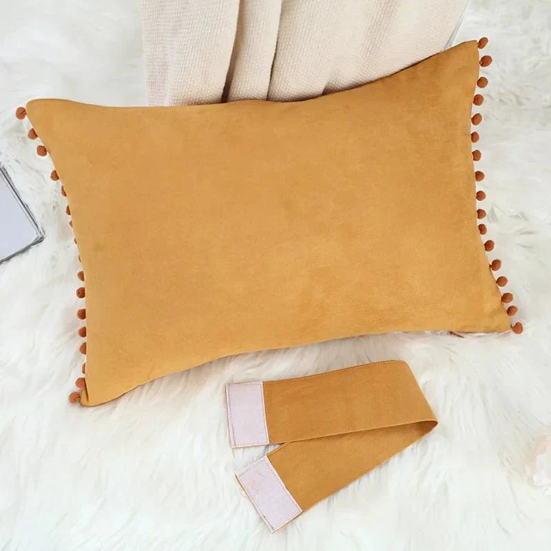Solid Candy Colour Tasseled Cushion Cover Velvet 50x30cm | Luvikno