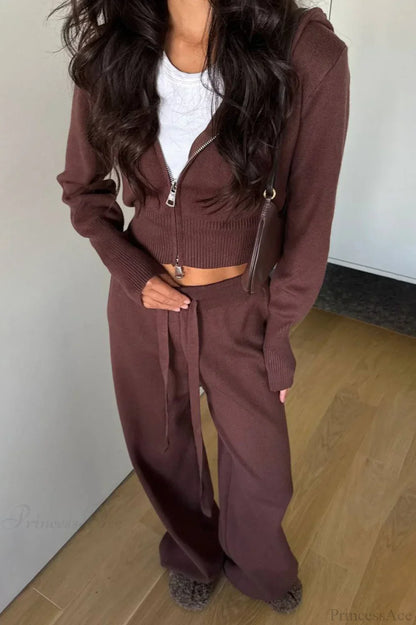 Luvik | Neule Lyhyt Vetoketjutakki Rentojat Vaatteet Kaksiosainen Setti