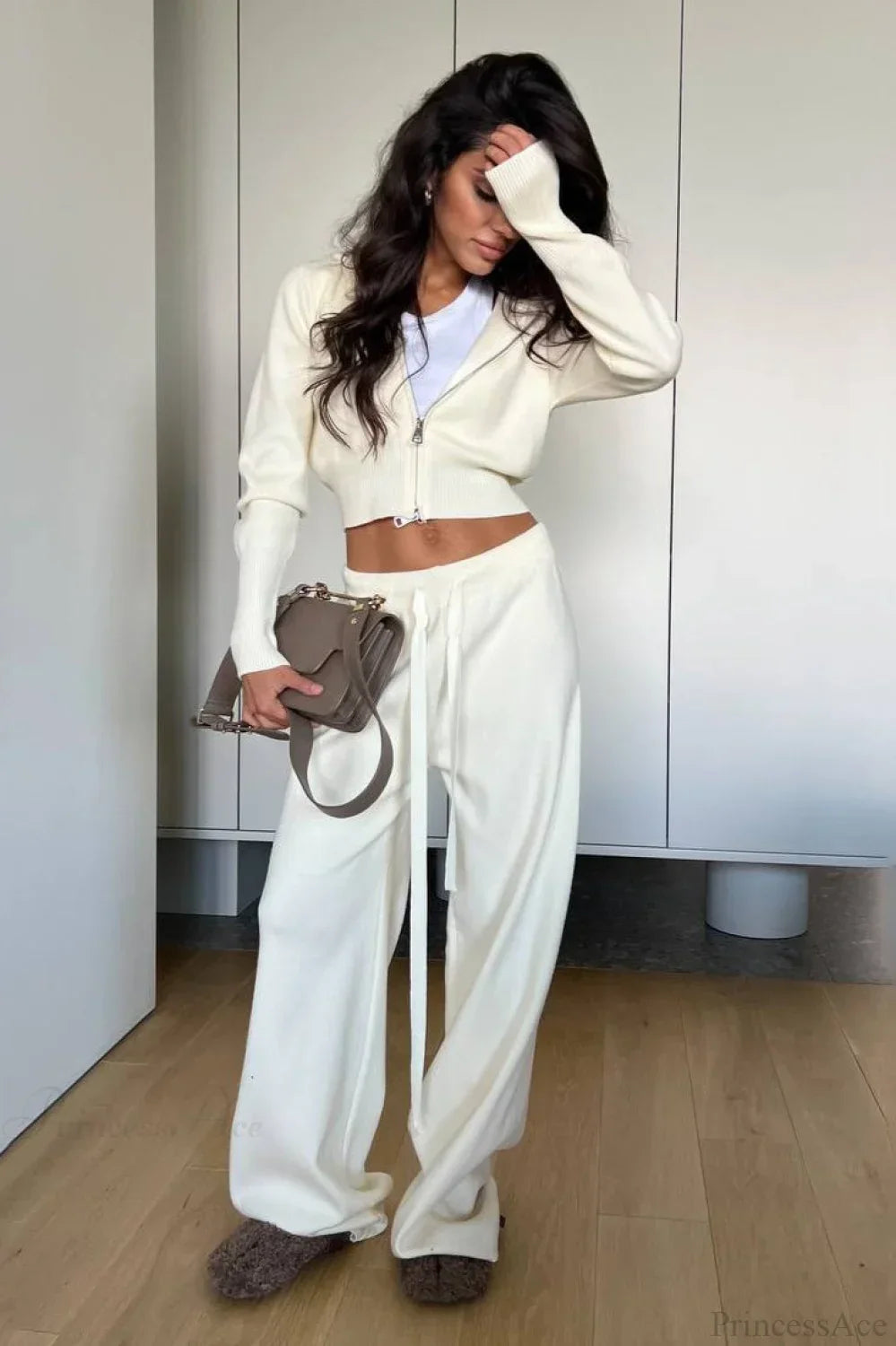 Luvik | Neule Lyhyt Vetoketjutakki Rentojat Vaatteet Kaksiosainen Setti