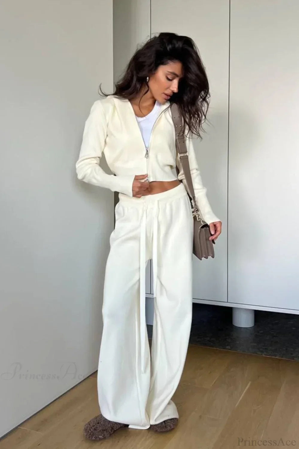 Luvik | Neule Lyhyt Vetoketjutakki Rentojat Vaatteet Kaksiosainen Setti