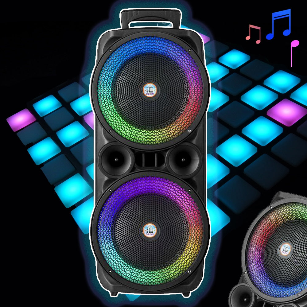 Soundbox 2 x 8" - LED-belysning, mikrofon og fjernkontroll | Luvikno