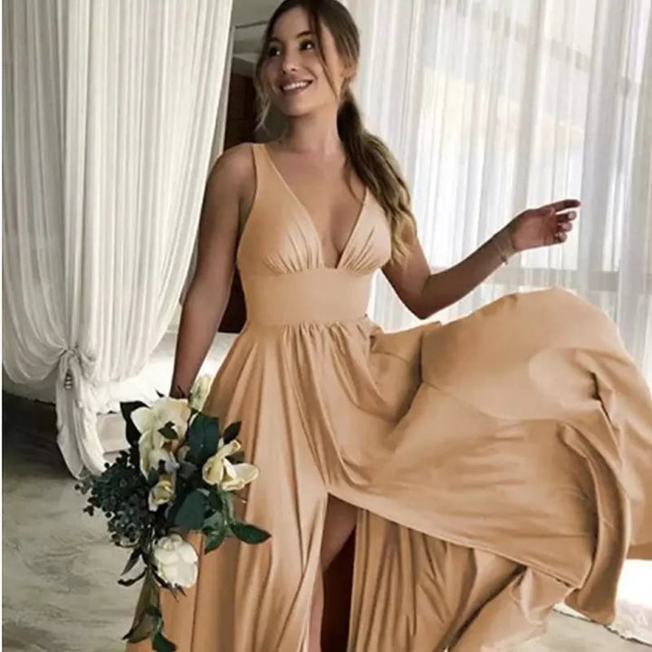Luvik | Jakautuva V-kaula Bridesmaid-mekko Pitkä Maxi Ilta
