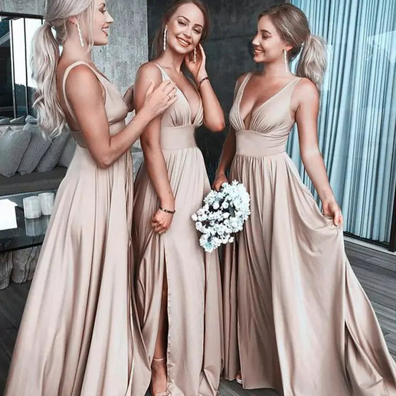Luvik | Jakautuva V-kaula Bridesmaid-mekko Pitkä Maxi Ilta