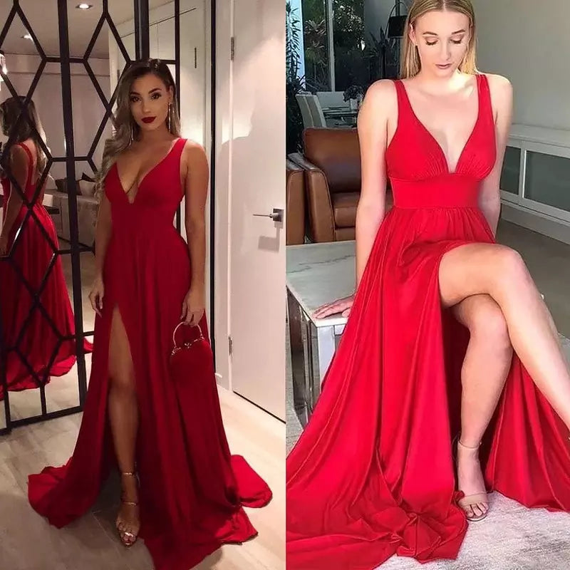 Luvik | Jakautuva V-kaula Bridesmaid-mekko Pitkä Maxi Ilta