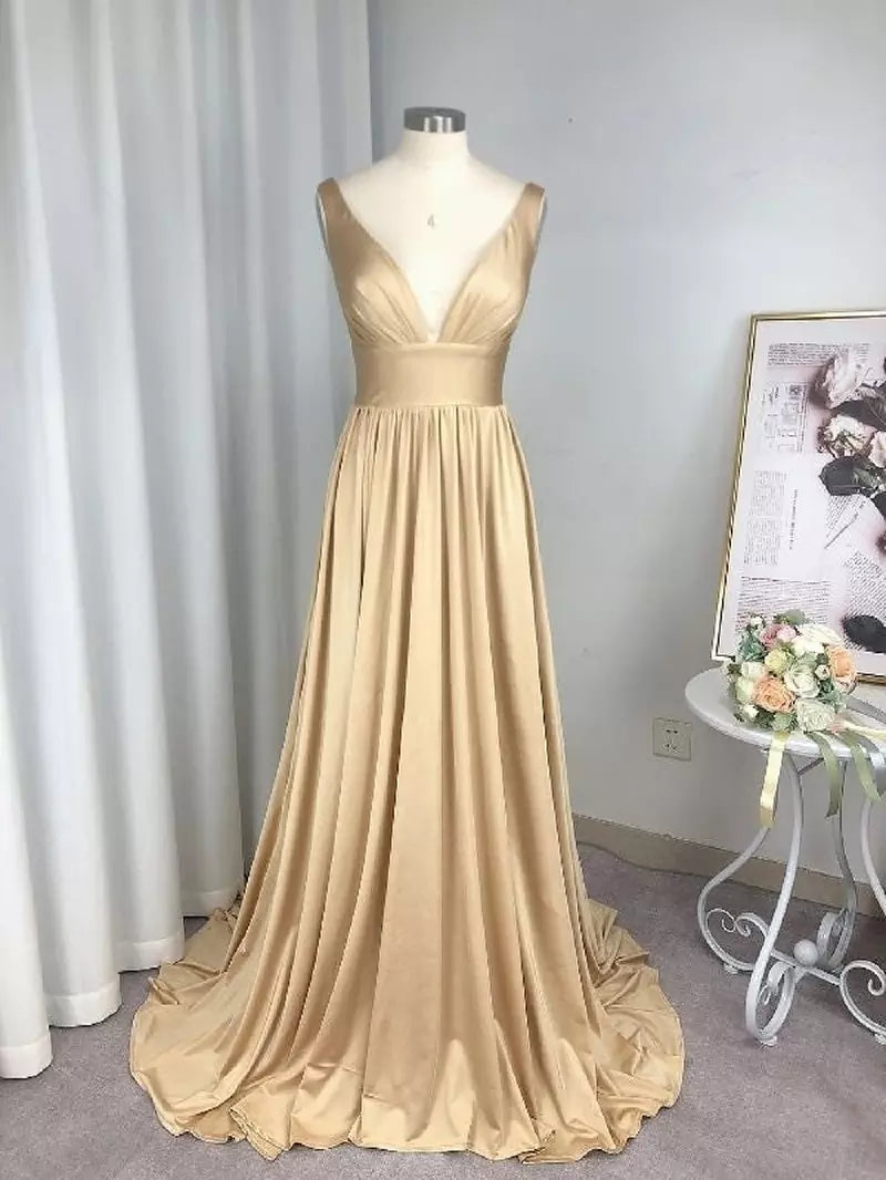 Luvik | Jakautuva V-kaula Bridesmaid-mekko Pitkä Maxi Ilta