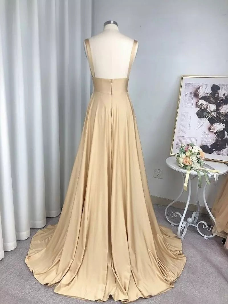 Luvik | Jakautuva V-kaula Bridesmaid-mekko Pitkä Maxi Ilta