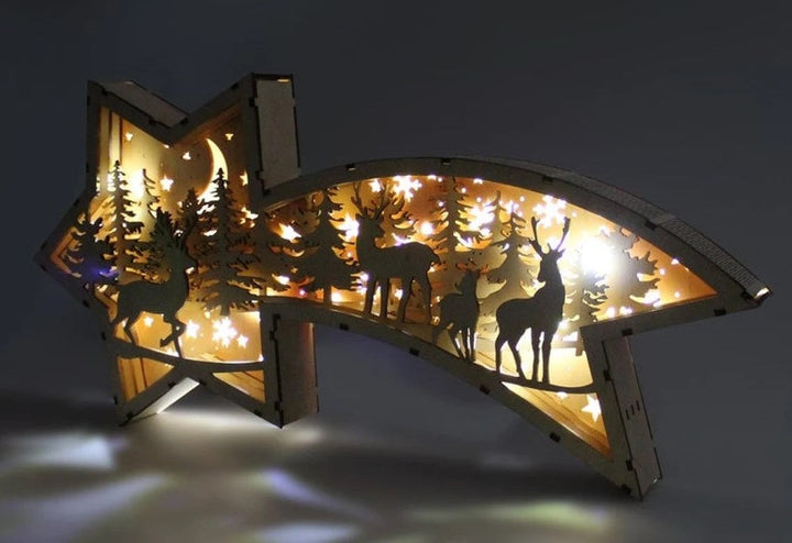 Luvikno | 🎅LED-juledekorasjoner i tre Julekrybbe Stjerneformet skrivebordlampe🌟