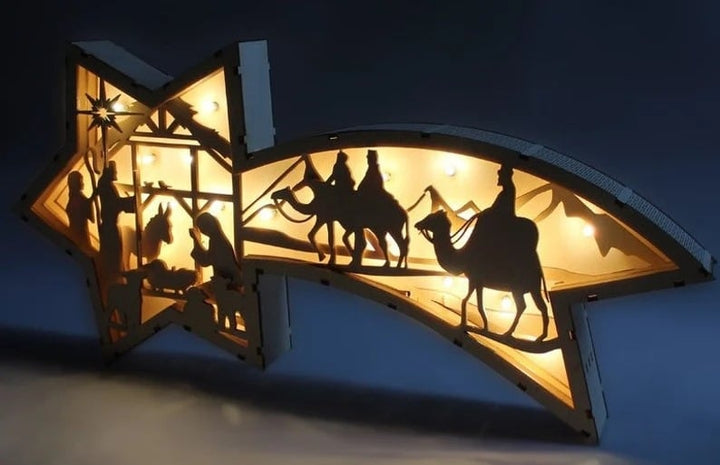 Luvikno | 🎅LED-juledekorasjoner i tre Julekrybbe Stjerneformet skrivebordlampe🌟
